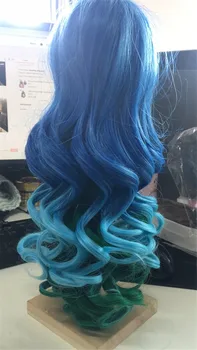 Ombre Mėlyna Violetinė Ilgai Lėlės Plaukų Perukas Korėja Aukštos Temperatūros Pluošto Lėlės Perukai numatyta 18