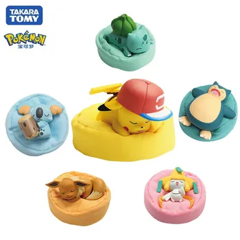 Originali TOMY Pokemon žaislai, figūrėlių, Pikachu EEVEE Komala Miegojimo vieta Aklas Dėžutėje 6Pcs/set Vaikams gimtadienio dovanų rinkinys