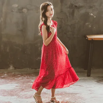 Paauglys Mergaitę Mados Suknelės Vasaros Naują Atvykimo 2020 Raudona Maxi Ilgas Princesė Suknelė Mergaitėms, Vaikams Suknelė Atsitiktinis Vaikams Drabužių