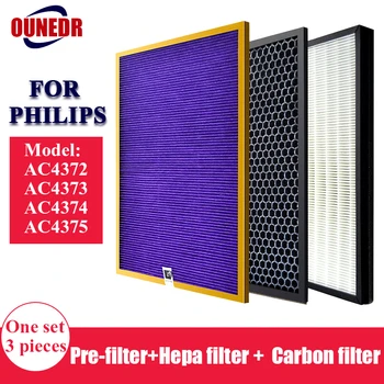 Pakeitimo 3pcs AC4151/AC4153/AC4154 filtro rinkinys Philips AC4372 C4373 C4374 C4375 oro valytuvas dalys HEPA anglies Filtrai