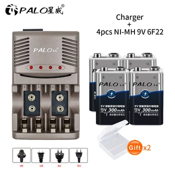 PALO 9V nimh įkraunamos baterijos žemas savaiminio išsikrovimo 9V baterija+9v baterija protingo įkroviklio 1.2 V AA AAA anksto įkrauta baterija, įkroviklis