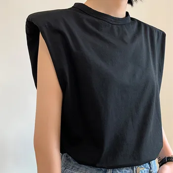 Paprasta Prašmatnus Dizainas Kietas Medvilnės Marškinėliai Elegantiškas Moterų Viršūnių Plati Pečių Trinkelėmis Vasaros Pardavimas Naujų 2020 Mados Rankovių Streetwear