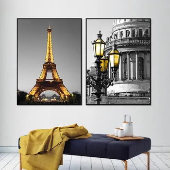 Paryžiaus Fotografijos Spausdinamos Pilkos ir Aukso Plakatai Eifelio Bokšto Galerijos Sienos Menas Nuotraukas Kambarį Namų Dekoras Drobė