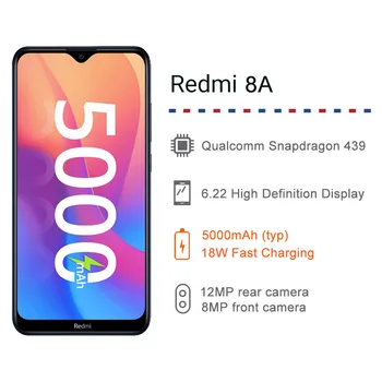 Pasaulio ROM Xiaomi Redmi 8A 8 4GB 64GB Išmanųjį telefoną Snapdargon 439 Octa Core 6.22