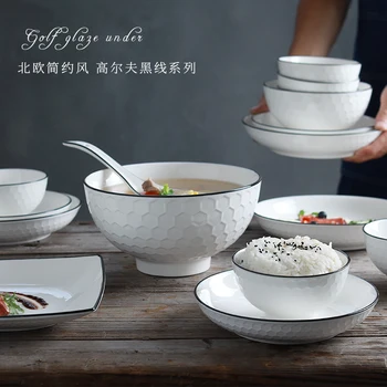 Patiekalas nustatyti namų Keramikos vakarienė makaronų sriuba bowl plokštės derinys paprastas kaulų kinijos stalo keramikos šaukštas Dubenėlių rinkinys
