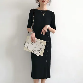 Pavasario Korėjos Stiliaus Megzti Megztinis Suknelė Moterims, Elegantiškas, Kietas Pusė Rankovių Mygtukų Slim 