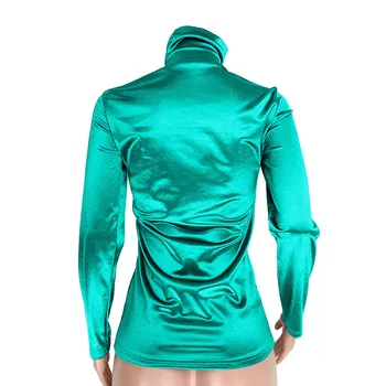 Pavasario Žiemos Metallic Ryškių Moterų Viršūnių Elegantiškas Plonas Golfo Estetinės Ilgomis Rankovėmis Marškinėliai Šalies Klubo Marškinėlius Camiseta Mujer