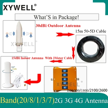 Penkių-Band 4G Stiprintuvo B20 800/900/1800/2100/2600mhz mobiliųjų Telefonų Korinio ryšio, Kartotuvų gsm 2g3g4g Tinklo Signalo Stiprintuvas LTE DCS WCDMA