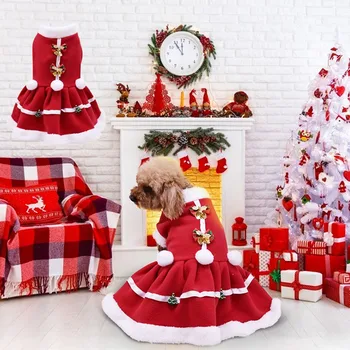 Pet Rudenį, Žiemą Šiltas Šuo Merginos Kostiumas Šuniuką Šiltu Vilnos Raudona Suknelė kalėdoms