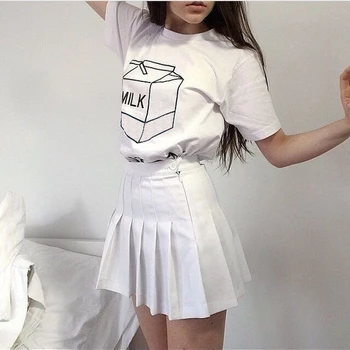 Pieno Atsitiktinis Atspausdintas Ant Tees Tumblr grunge moterų marškinėliai pastelinių estetinės mergina viršūnes šalies meno marškinėliai japonijos marškinėliai kawaii marškinėlius