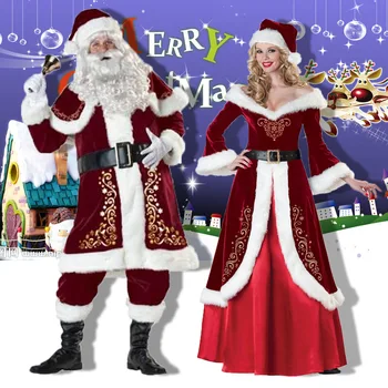 Pilnas Komplektas Kalėdinių Kostiumų Santa Claus Suaugusiems Raudona Kalėdų Drabužius Kalėdų Senelio Kostiumas Prabangus Kostiumas Su Balta Barzda