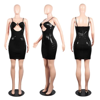 PinePear Blizgučiai PU Oda Moterų Mini Suknelė 2020 Nauja Seksuali Stebėjimo Tuščiaviduriai Iš Bodycon Suknelė Šalies Klubas Vestidos Lašas Laivybos