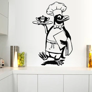 Pingvinas Virėja Siena Lipdukas Virėjas Decal Virtuvės Sienų Dekoras Maisto Restoranas Lipdukai Valgomasis Apdailos Juokinga