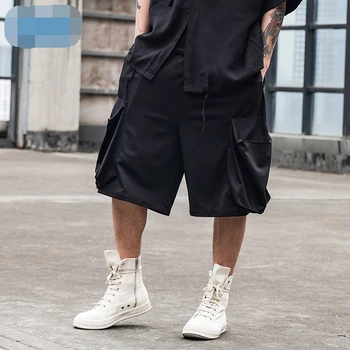 Plaukų stilistas vasaros šortai vyrų originalaus dizaino tamsiai šešių punktų kelnes didelis kišenėje atsitiktinis kelnės