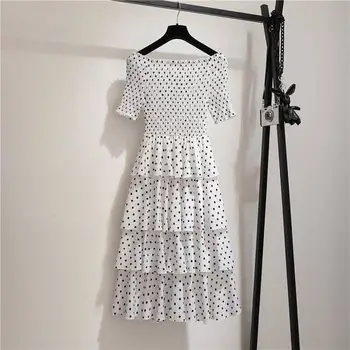 Plise vasaros suknelė interneto įžymybė taško tortas suknelė padengti kūną žodį peties ratas kaklo dvi dėvėti šifono suknelė