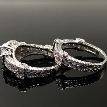 Prabanga kietas 925 Sterlingas Sidabro vestuviniai Žiedai nustatyti vestuvių 2vnt Moterų Dalyvavimas jubiliejų dovana didmeninės juvelyrikos R4814