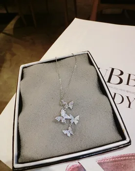 Prabanga Moterų Crystal Butterfly Pakabučiai, Karoliai, Sidabrinės Spalvos Gyvūnų Vestuvių Papuošalai Mielas Grandinės Karoliai Moterims
