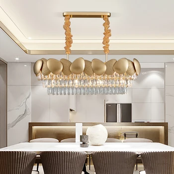 Prabangus modernaus krištolo sietynas, valgomasis kambarys dizaino virtuvės salų grandinė apšvietimo šviestuvas aukso namo apdaila cristal lempos