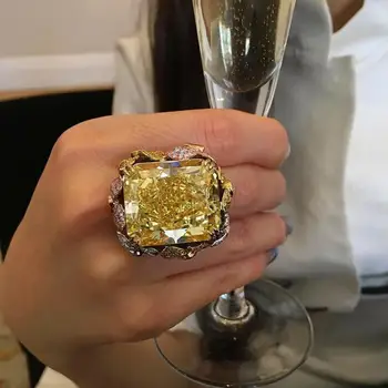 Prabangūs, Aukso Spalvos Šalis Žiedas Mados Moterų Big Champagne Cirkonis Žiedas Unikalų Stilių Sužadėtuvių, Vestuvių Žiedai Moterims