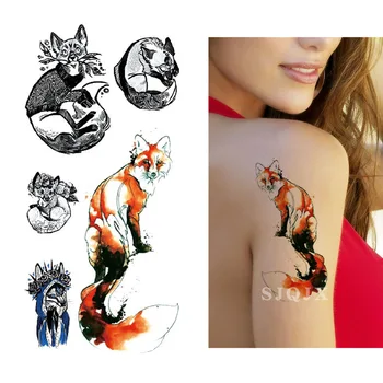 Pranešk apie netikrą tatuiruotę Gyvūnų laikina tatuiruotė lipdukai, fox Vilkas Vandeniui tatuaje 3d žudikas banginių Meškinas tigras, gyvatė tatuiruotė kūno lipdukai