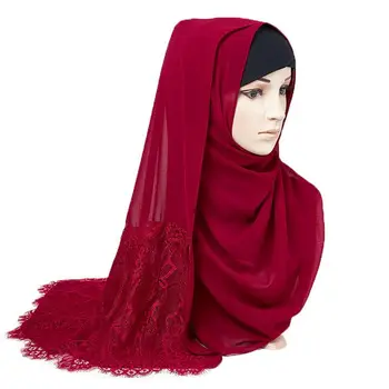 Premuim Nėriniais, Šifono Skara Musulmonų Mados Hijab Skara Turbaną Ilgai Pashmina Wrap Islamas Apdangalai, Malaizija Skarelė Femme Bufandas
