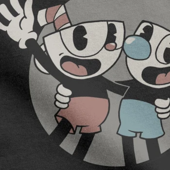 Puodeliai Melodijos Cuphead T Marškinėliai Vyrams Premium Medvilnė T Shirts Žaidimas Mugman Taurės Pelės Animacinių Filmų Animacija Žaidėjus Trišakiai Plius Dydis