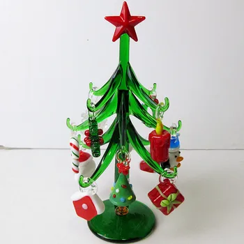 Rankų darbo Murano stiklo amatų Christmas tree Figūrėlės papuošalai namų dekoro modeliavimas Kalėdų eglutė su 12 pakabukas priedai