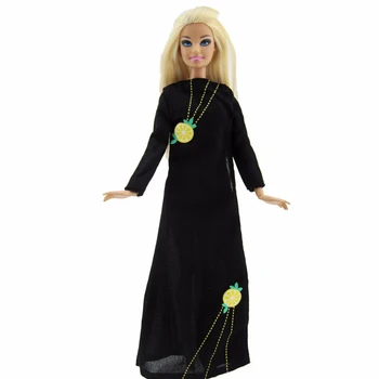 Rankų Darbo Musulmonų Apranga Atsitiktinis Kasdien Dėvėti Juodos Spalvos Ilgomis Rankovėmis, Citrinų Modelio Suknelė Sijonas Drabužius Barbie Lėlės Priedai