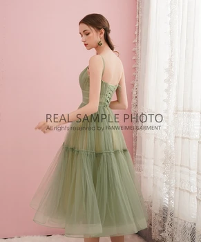REALIOS FOTO žaliųjų partijos suknelė vestuvių bridesmaid suknelę moterų plius dydis gamyklos kainų pigūs paprastas tiulio suknelė