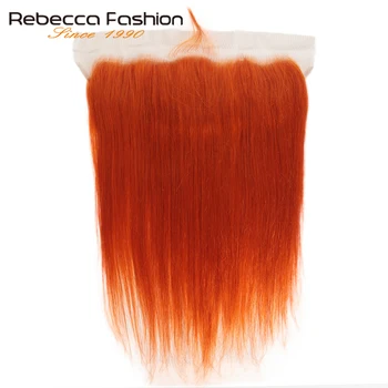 Rebecca Oranžinės Spalvos Susiejamos Su Priekinės Tiesūs Plaukai, Priekinės Su Ryšulių Brazilijos Remy Human Hair 3 Ryšulius Su Uždarymo
