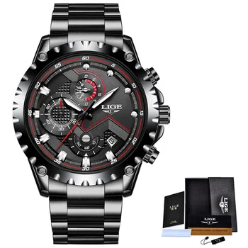 Relogio Masculino LIGE Naujas Vyrų Laikrodžiai Viršuje Prabangos Prekės ženklo Mados Sporto Vandeniui Chronograph Vyrų Nerūdijančio Plieno Laikrodis Vyrams