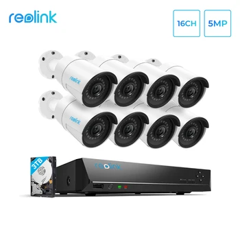 Reolink 5MP IP Saugos kamerų Sistema PoE 16ch NVR&8 IP Lauko Infraraudonųjų spindulių Kameros 3TB HDD RLK16-410B8