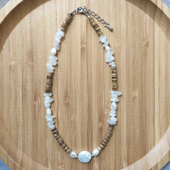 Retro paprasta gėlavandenių perlų vėrinį etninės natūralaus akmens, medienos granules, užkarpomis choker vyras moteris laukinių kaklo aksesuarai dovanos 2020 m.