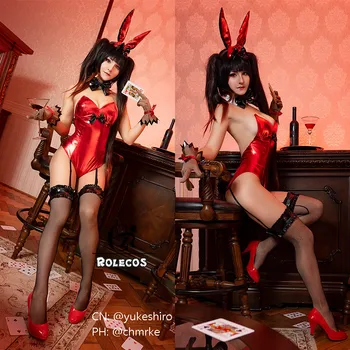 ROLECOS Anime Data Gyventi Cosplay Kurumi Tokisaki Sexy Raudona Jumpsuits Bunny Mergina Cosplay Kostiumas Helovinas Moterų Gyvulių Pirštinės