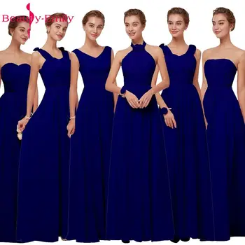 Royal Blue Šifono Bridesmaid Dresses 2020 M Ilgio Moterų Plius Dydis-Line Rankovių Vestuves Prom Dresses Grožio Emily
