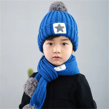 Rudenį ir žiemą su vilna vaikams su vilna mažų vaikų skrybėlę ir skara dviejų dalių baby kepurės mergaitėms vilnonių skrybėlę