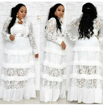 Rudenį Long Sleeve Lace Dress didelio Dydžio, Naujas Stilius Klasikinis Afrikos Moterų Dashiki Mados Nėriniai Grybelio Krašto Susiuvimo Ilga Suknelė
