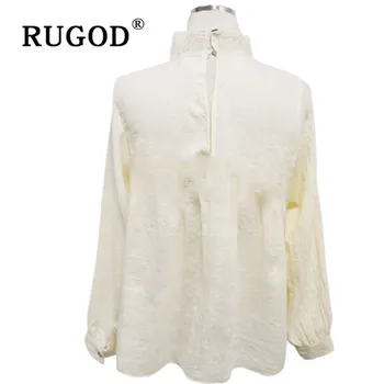 RUGOD Elegantiškas Nėrinių Viršus Baltos spalvos Marškinėliai, Siuvinėjimas Tunika Moterims Palaidinės ilgomis Rankovėmis Boho Chic korėjos Mados Drabužių Apykaklės Pusė