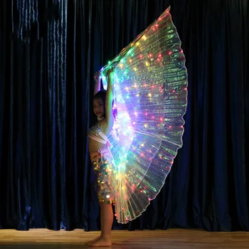 Ruoru vaivorykštės spalvų mergaičių led isis sparnus su reguliuojamu stick vaikų vaikai pilvo šokio led sparnus etapo rezultatus rekvizitai