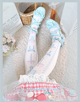 Saldus išpirkimo Lolita kojinės moteriškos vasarą, rudenį vamzdis kojinės aksomo spausdinti kelio kojinių Lolita Japonijos kojinės Japonijos mergytė