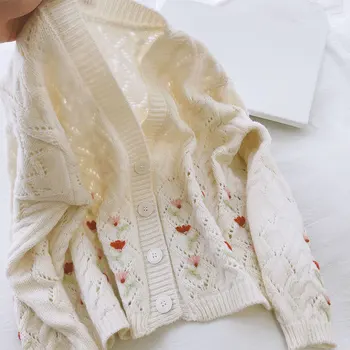 Saldus Ranka Siuvinėtų Susagstomi Megztiniai Moterų Mados Siuvinėjimo Megztinis Naujas Rudens-Žiemos Ponios Mezgimo Prarasti Atsitiktinis Korėjos Versija
