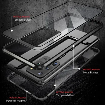 Samsung Galaxy S20 Ultra Magnetinio Atveju S20 360 dvipusis Grūdintas Stiklas Case for Samsung S20 Plius s20+ Metalo Bamperis Atveju