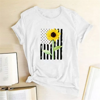 Saulėgrąžų Modelį, Print T-marškinėliai Moterims 2020 Mados Drabužių Grafinis Tee Moteris 