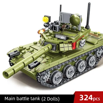 SEMBO 324pcs Karinės Rinkiniai Pagrindinis Tankas ww2 Blokai Ginklas Duomenys Armijos Miesto Apšviesti Plytų Žaislai Vaikams Dovanų