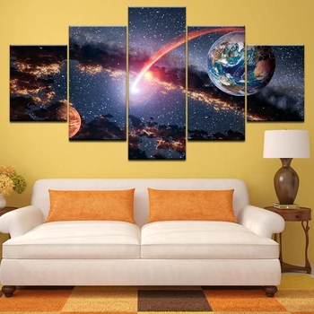 Sienos Meno Tapybos Drobės HD Spausdinti Visata, Galaktika Žemę, 5 Kolegijos Svarstymų Erdvės Planetos aurora Nuotraukų Namų Puošybai Plakatai