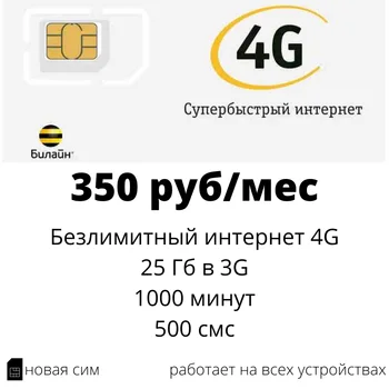 SIM kortelės Beeline (SIM-kortele Beeline), Turbo-350 350 rublių/mėn.