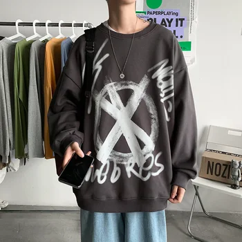 SingleRoad Mens Crewneck Palaidinukė Vyrų 2021 Grafiti Negabaritinių Hip-Hop Harajuku Japonijos Streetwear Juoda Megztiniai Vyrams