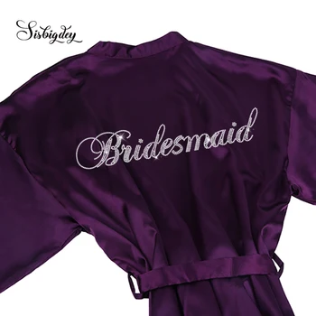 Sisbigdey royal purple Nuotakos Šalis Satino Apsiaustai su kalnų krištolas Kristalai titels Bridesmaid kimono skraiste moterų vestuvių dovana