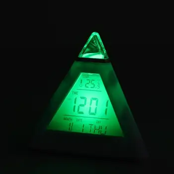 Skaitmeninis LED Laikrodis-Žadintuvas 7 Spalvų Keitimas Naktį, Šviesos, Laiko, Temperatūros Ekranas Piramidės Formos Stalinis Laikrodis Kūrybos Namų Puošybai
