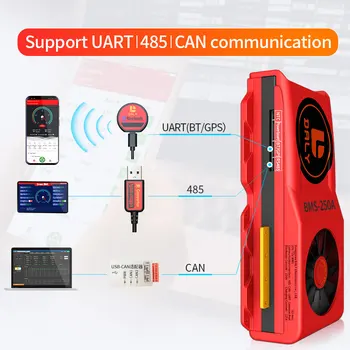 Smart BMS 17S 60V 150A 200A 250A Bluetooth 485, kad USB prietaisas GALI NTC UART programinės įrangos Li-on Akumuliatoriaus apsaugos Valdybos BMS Su Ventiliatoriumi